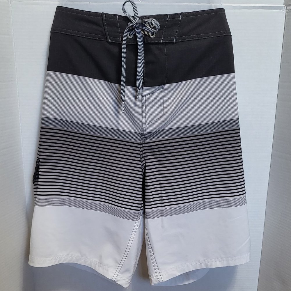 Mens Black/Grey/White Trinity Swim-Wake-Boardshorts Sz 36"